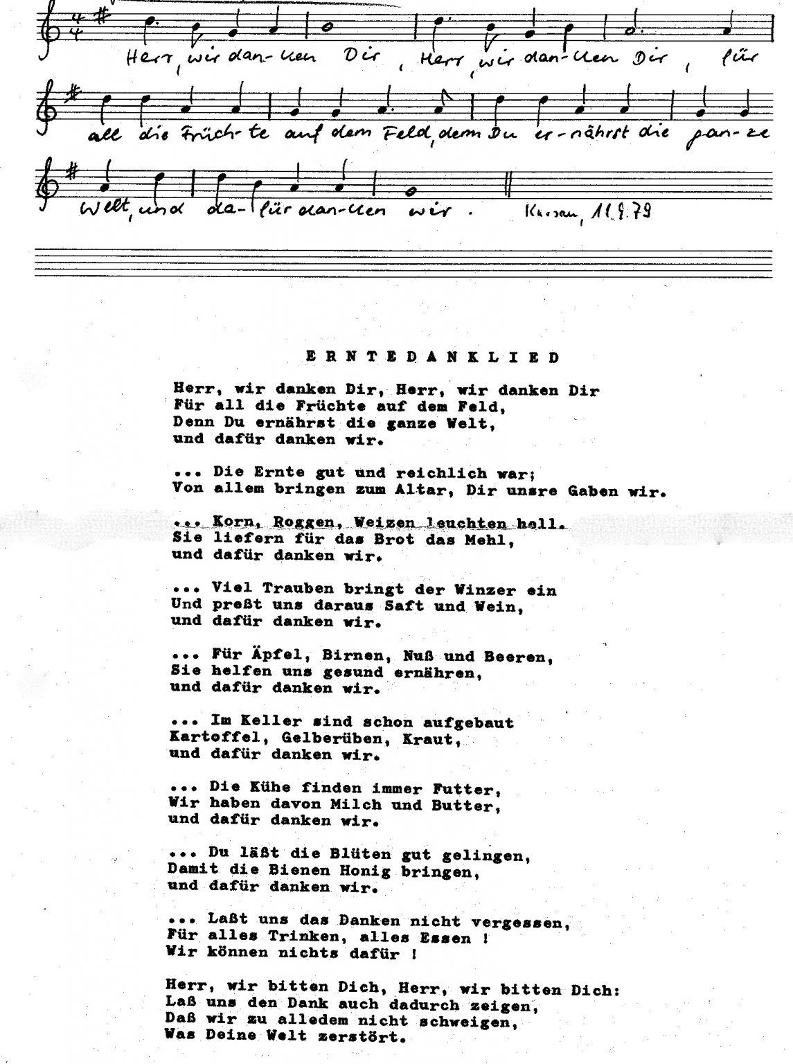 ERNTEDANKLIED – Hoffnungszeichen